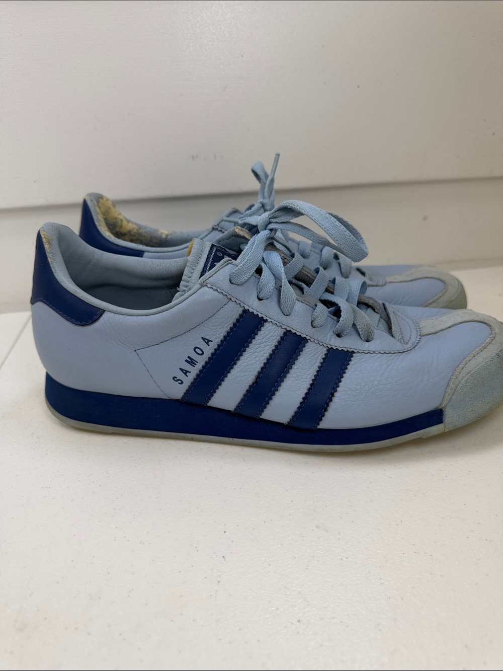adidas Samoa Leather Sneaker Argentina Cororway Lt Blue Dark Blue Stripes M 10